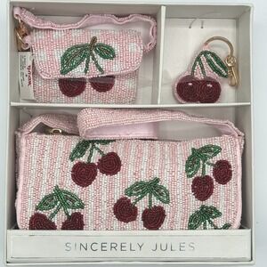 🍒Viral Handmade India Beaded Red Cherry Shoulder & Mini Bag Key Chain Set NEW🍒